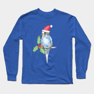 Blue spotted budgerigar Christmas style Long Sleeve T-Shirt